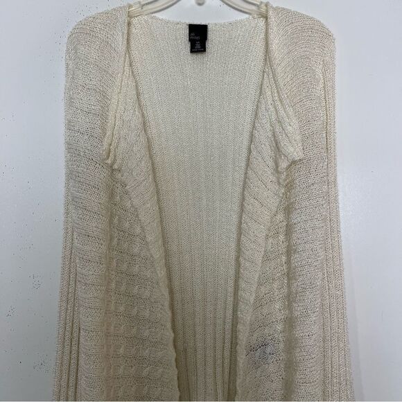 Ali Miles Crochet Open Front Cardigan Sweater Cable Ribbed Knit Cream Size Small - Picture 2 of 8